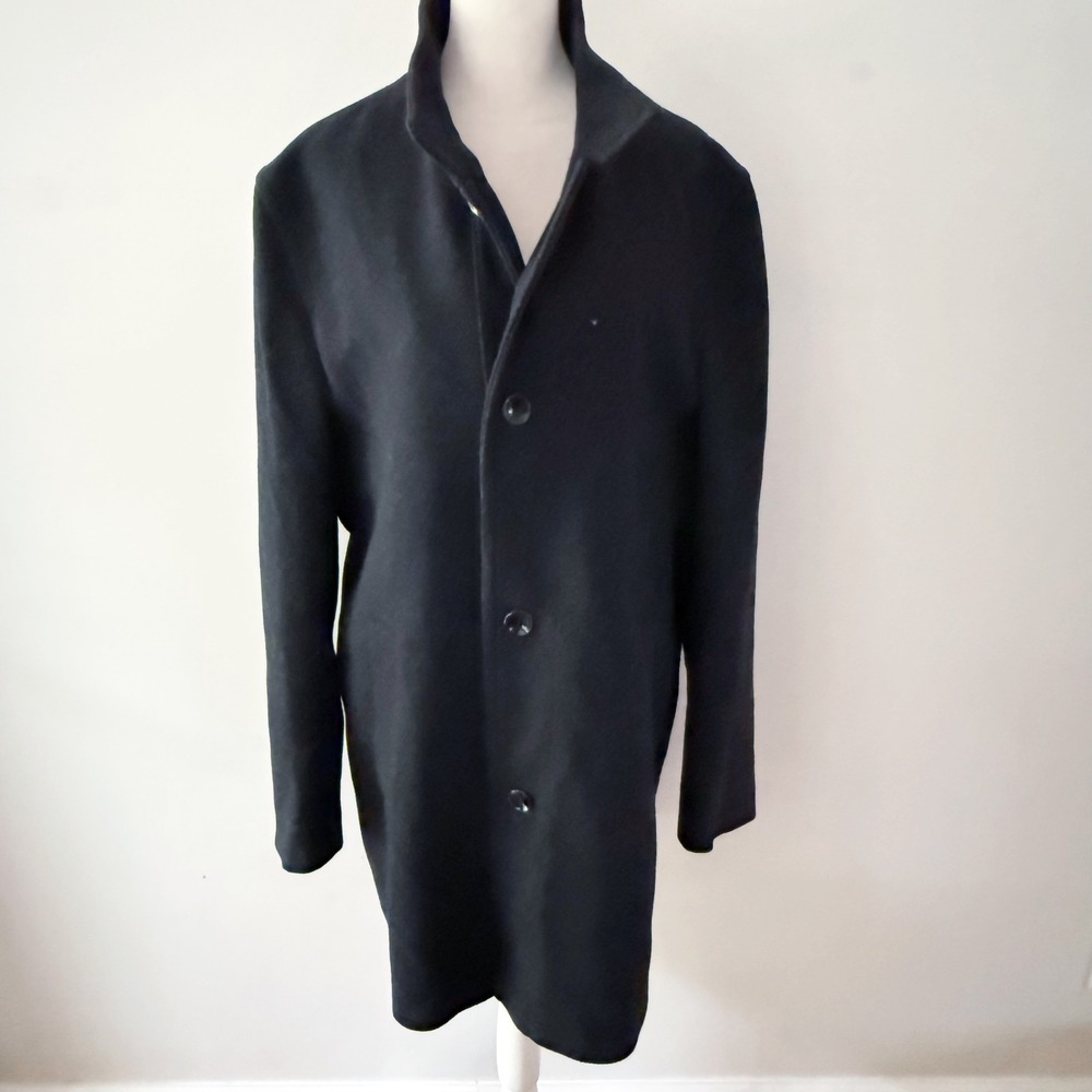Bugatti Overcoat Mens 50 Black Wool Blend SustainaBel Italian Fabric Classic